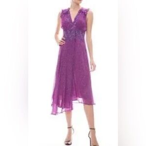 ba&sh purple floral midi dress, size M, boho v-neck flutter sleeve